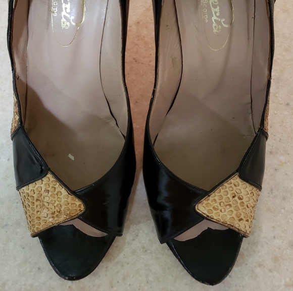 Authentic vintage black patent leather and python/reptile shoes - Picture 2 of 15